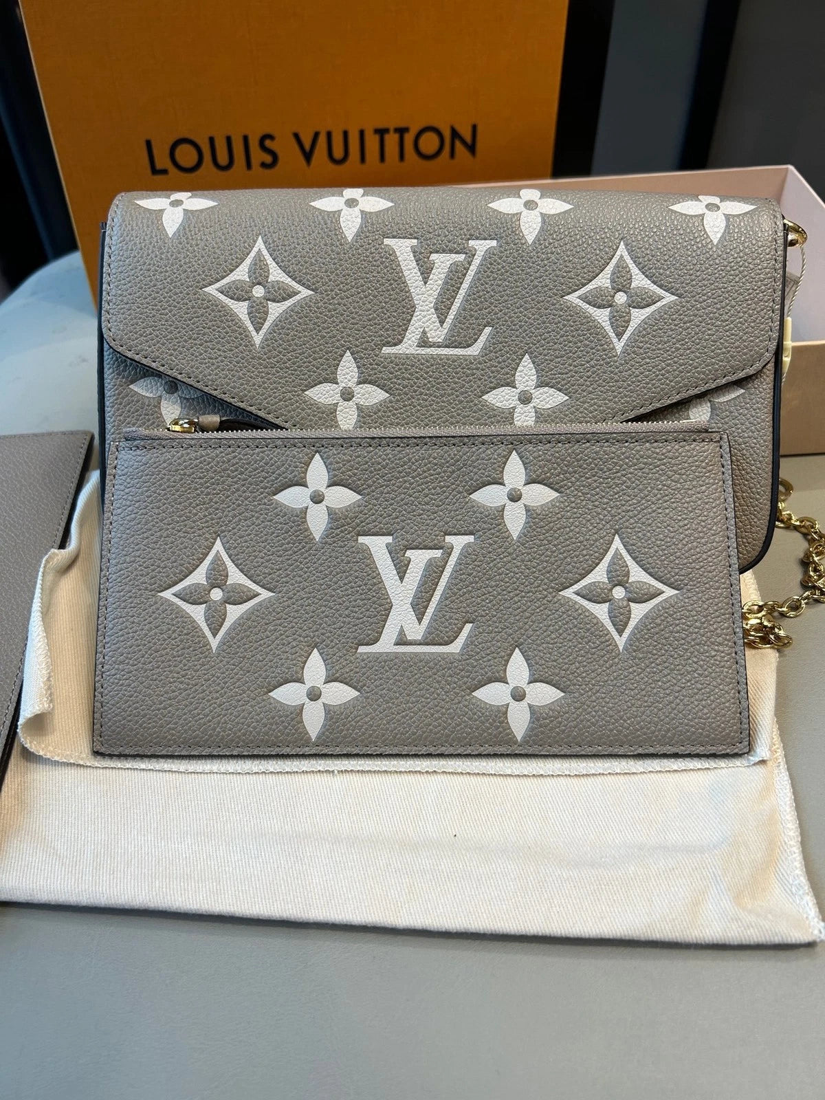 Louis Vuitton Pochette Felicie Gray 3-in-1 Gold Chain Crossbody Bag