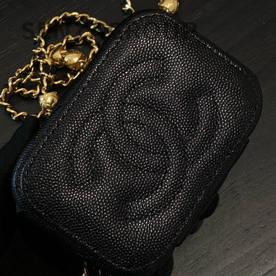 Chanel 25C Black Gold Mini Box Quilted Leather Chain Crossbody Bag
