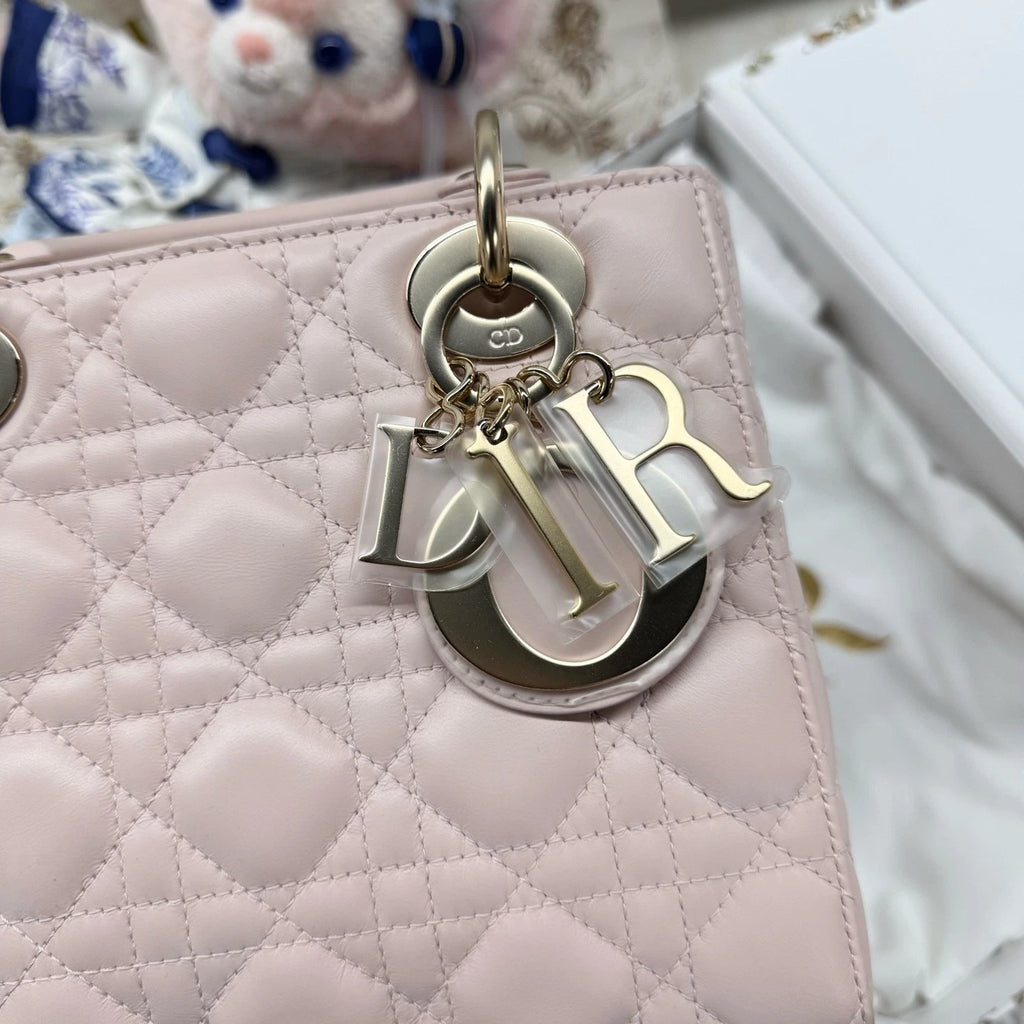 Dior Sakura Pink Lambskin Lady Dior Top Handle Bag For Women