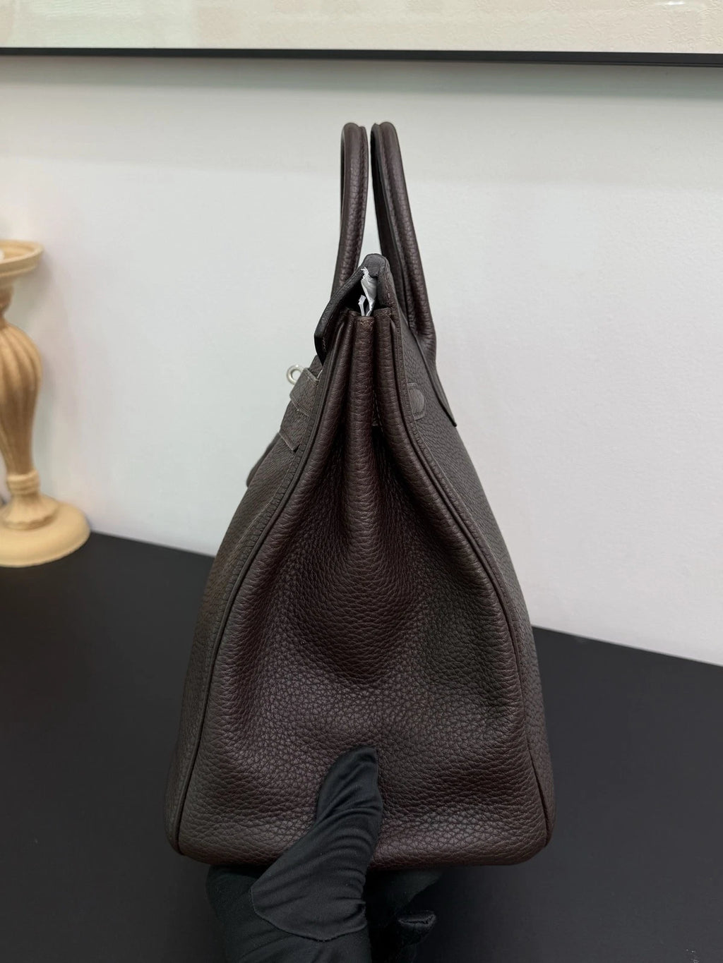Hermes Hac32 Ebony Black Silver Top Handle Bag Used Women Classic