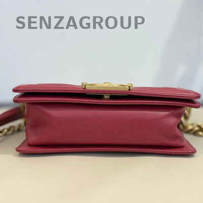Chanel Le Boy Small Red Gold Chain Shoulder Crossbody Bag Classic Fashion