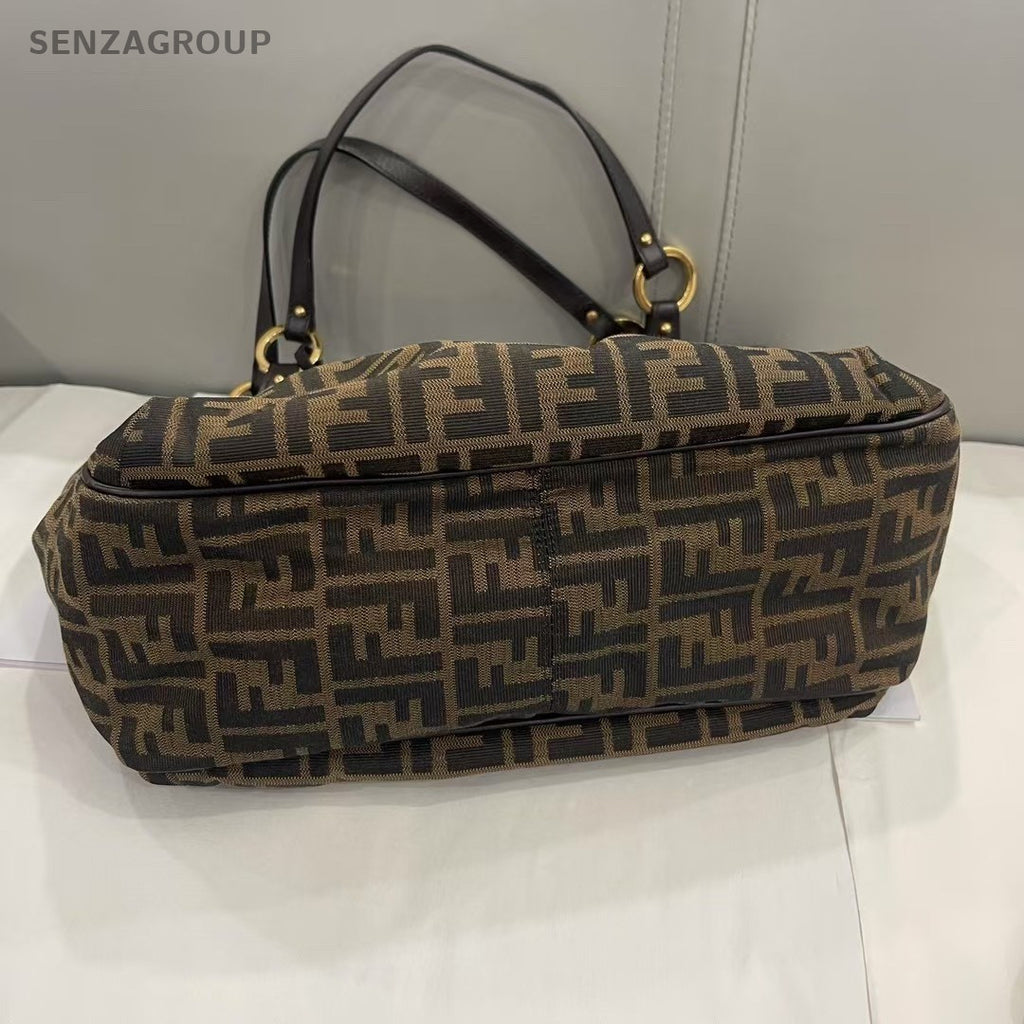 Fendi FF Logo Tote Monogram Shoulder bag Brown Women Canvas