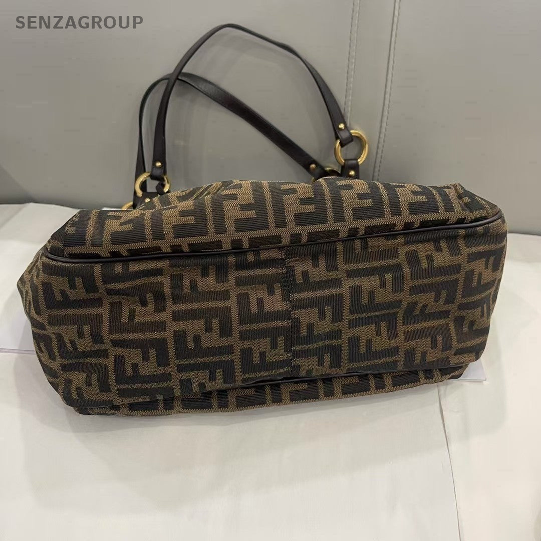 Fendi FF Logo Tote Monogram Shoulder bag Brown Women Canvas