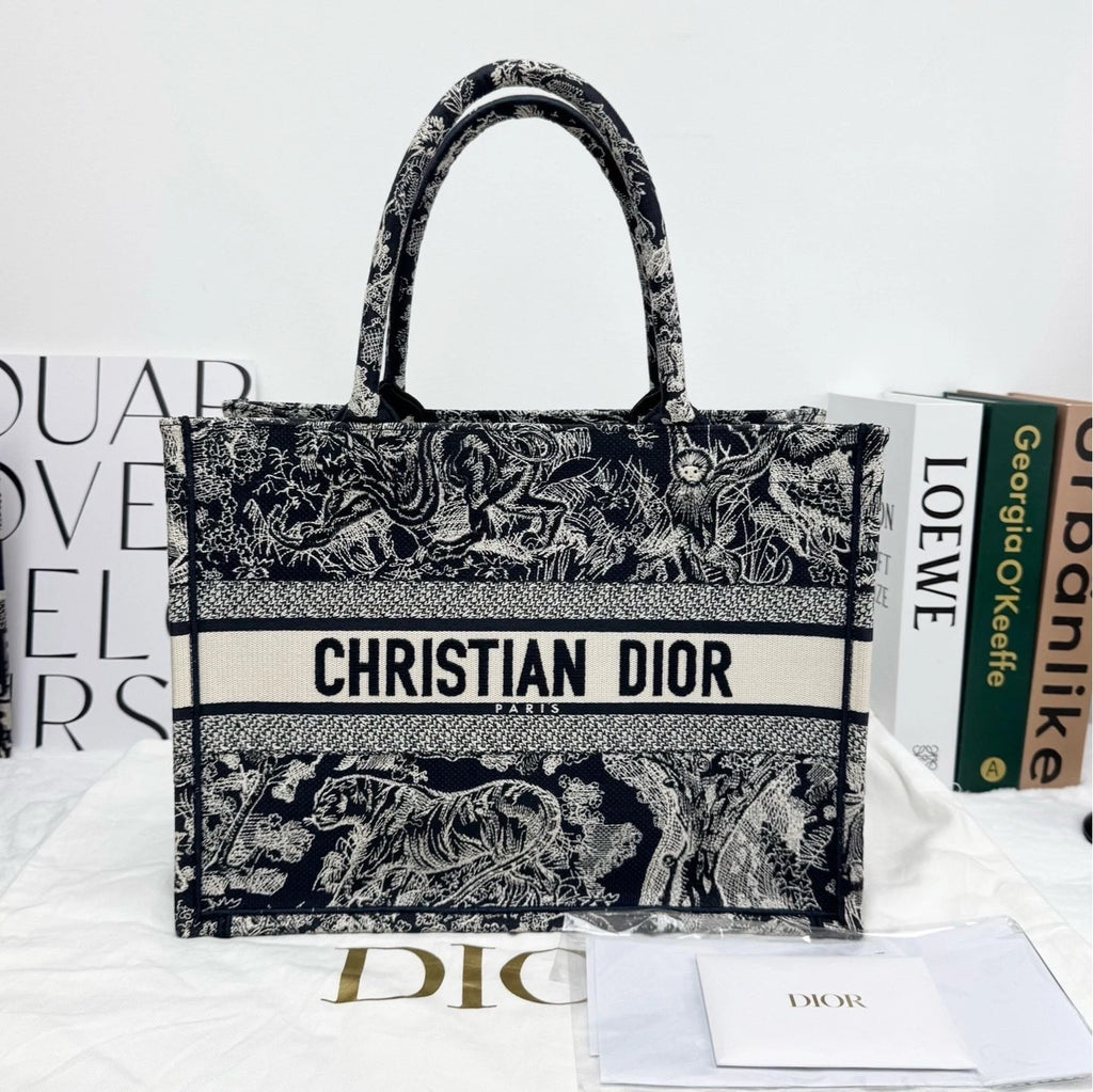 Authentic Dior Blue Zoo Medium Tote Bag With Chip For Women