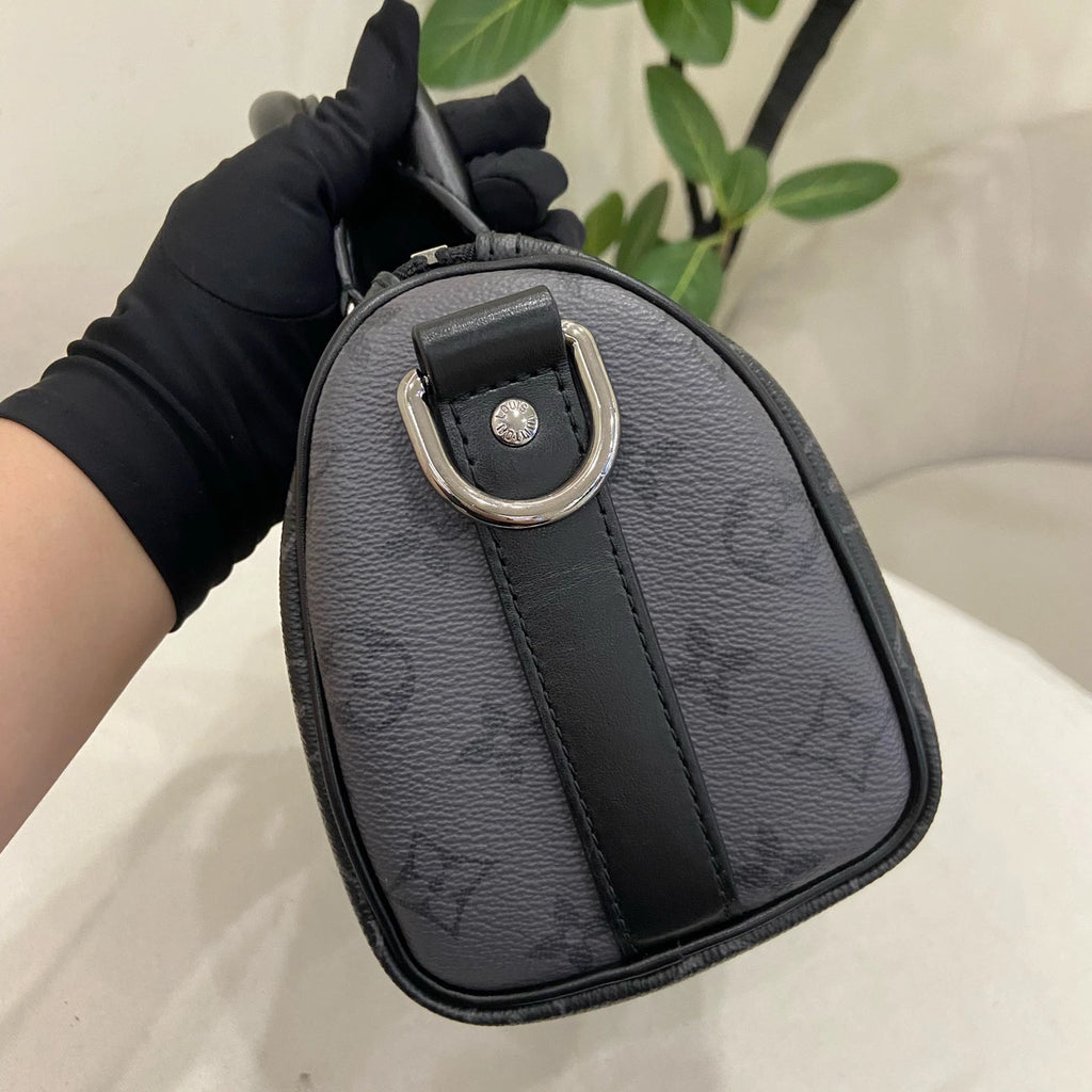 Louis Vuitton Keepall25 Top Handle Crossbody Black Silver Unisex Adults