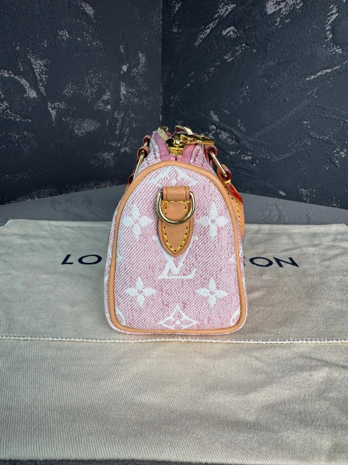 Louis Vuitton Speedy Nano Pink Denim Crossbody Handbag For Women