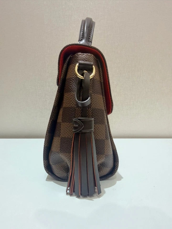 Louis Vuitton Tassel Damier Ebene Top Handle Crossbody Brown Gold Classic Women