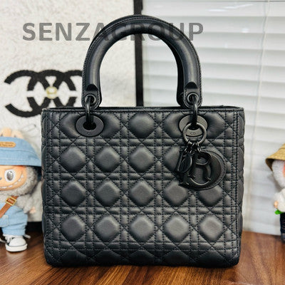 Dior Lady Dior Cannage Handbag Shoulder Bag Black Classic Women's