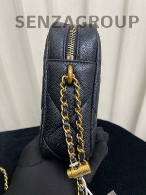 Chanel 21K Black Quilted Calfskin Chain Phone Bag Gold Hardware