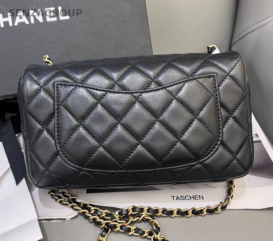 Chanel Classic Flap Mini Chain Black Gold Diamond Shoulder Bag Women Classic
