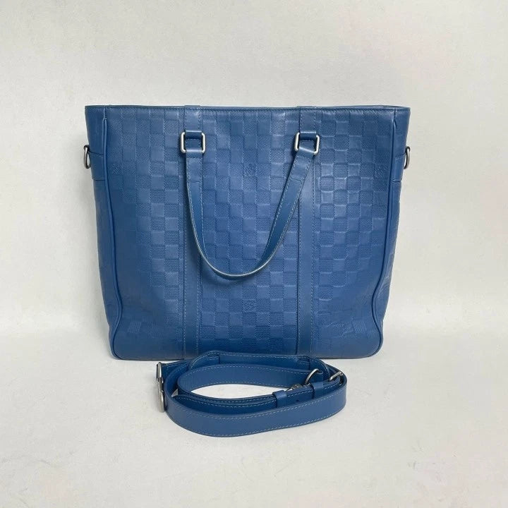 Louis Vuitton Blue Damier Embossed Leather Tote Handbag Crossbody For Women