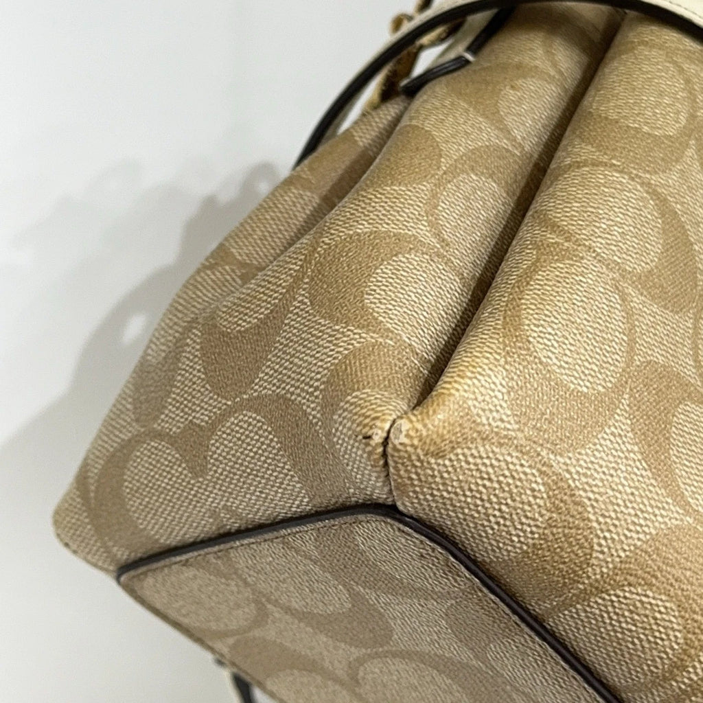 Coach Beige Monogram Canvas Tote Shoulder Handbag Crossbody Bag Women