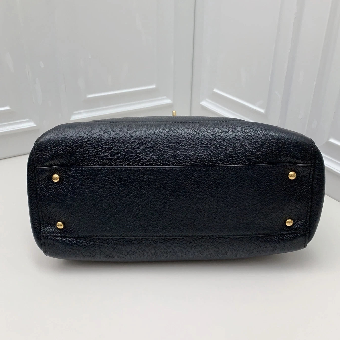 Chanel Tote 2-Way Top Handle Crossbody Black Gold Used Excellent