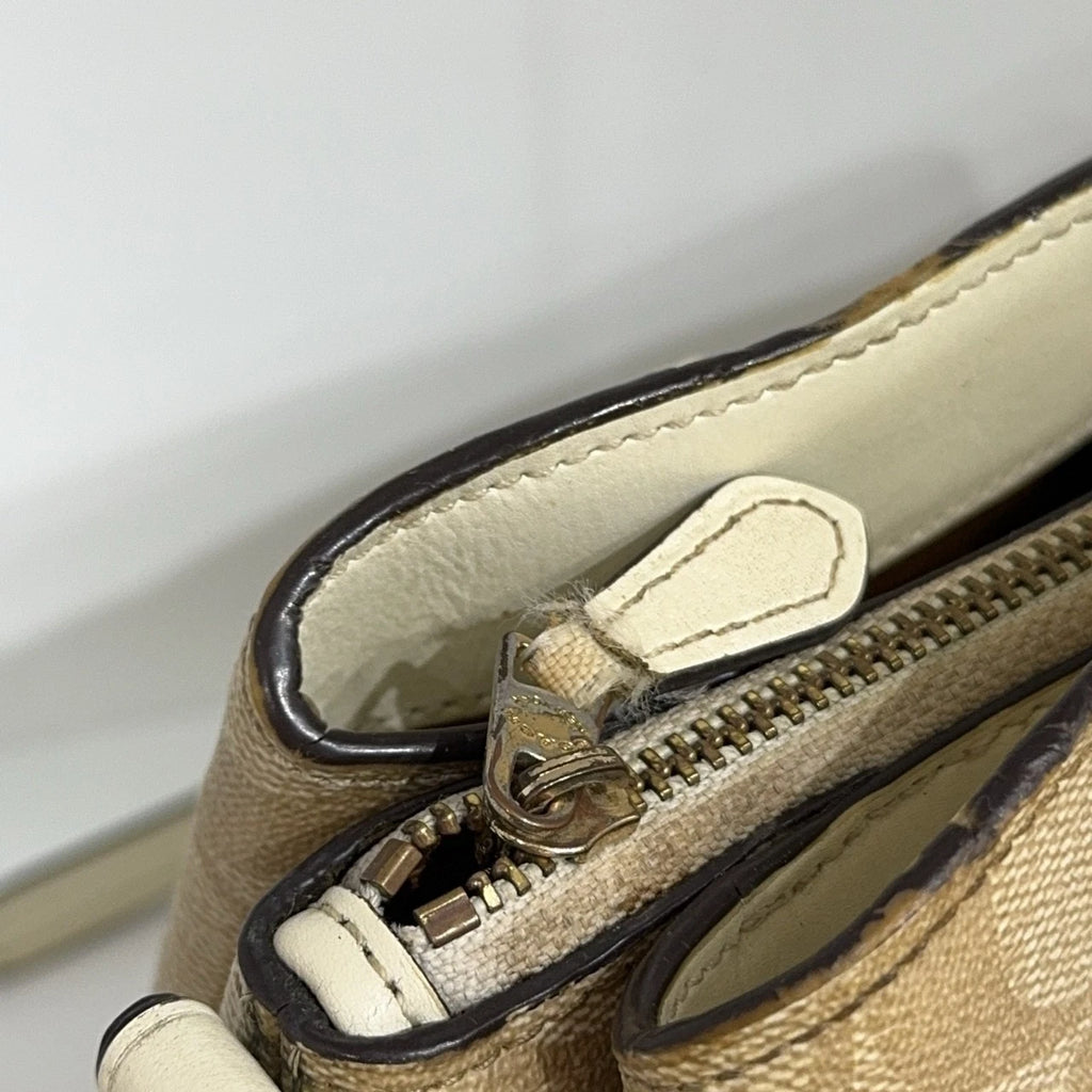 Coach Beige Monogram Canvas Tote Shoulder Handbag Crossbody Bag Women