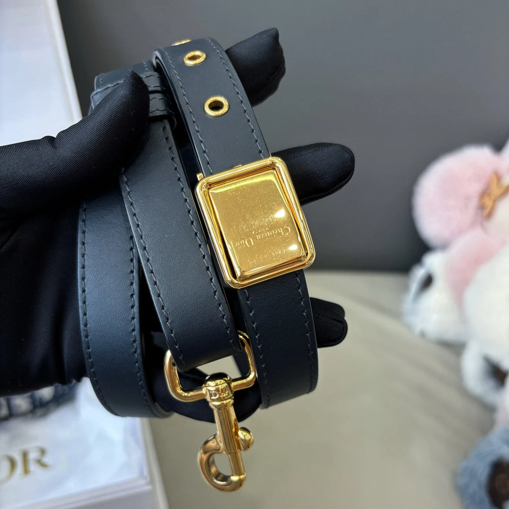 Dior Saddle Canvas Gold Navy Shoulder Bag Crossbody Excellent