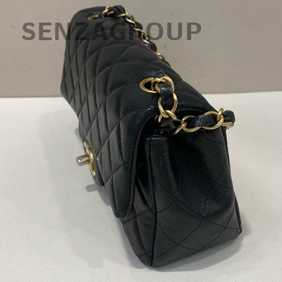 Chanel Mini Classic Flap Black Gold Lambskin Quilted Chain Crossbody Bag