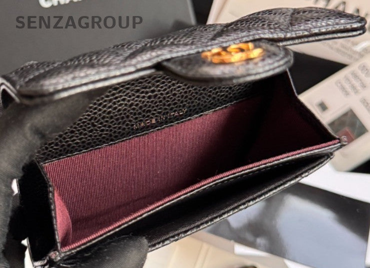 CHANEL Classic Flap Black gold litchi cowhide card case Coin purse women