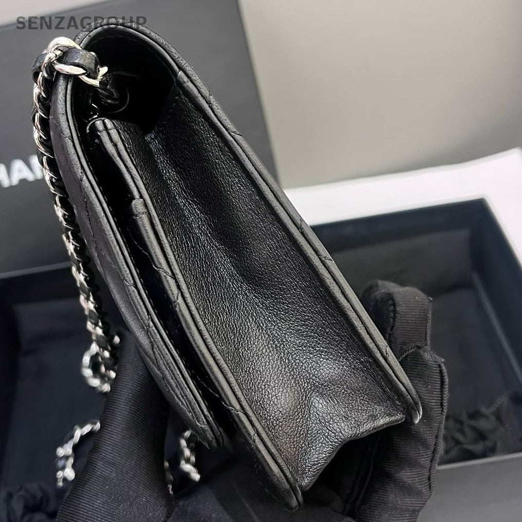 Chanel Black Lambskin WOC Quilted Chain Shoulder Crossbody Bag Classic