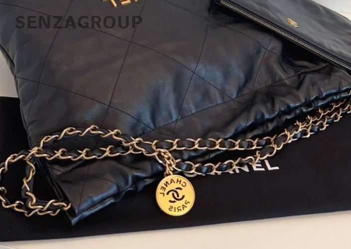 Chanel 22Line PM Chain Shoulder Bag Black Gold Used Women Classic Designer