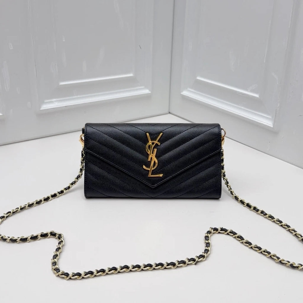 Saint Laurent Woc Chain Shoulder Crossbody Bag Black Gold Hardware Women