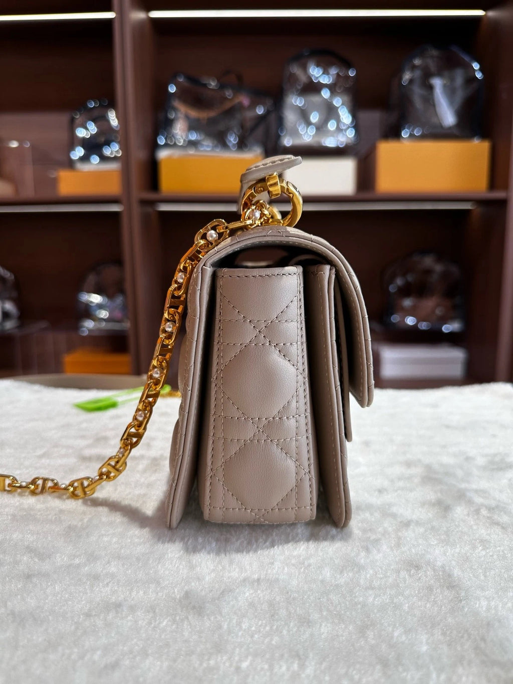 Dior Jolie Beige Pearl Chain Shoulder Bag For Women