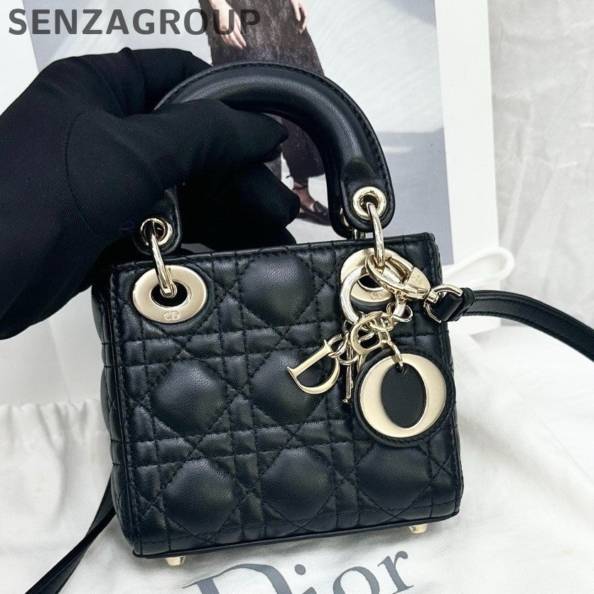 Dior Micro Black Gold Lady Dior Bag - Classic Quilted Shoulder Bag