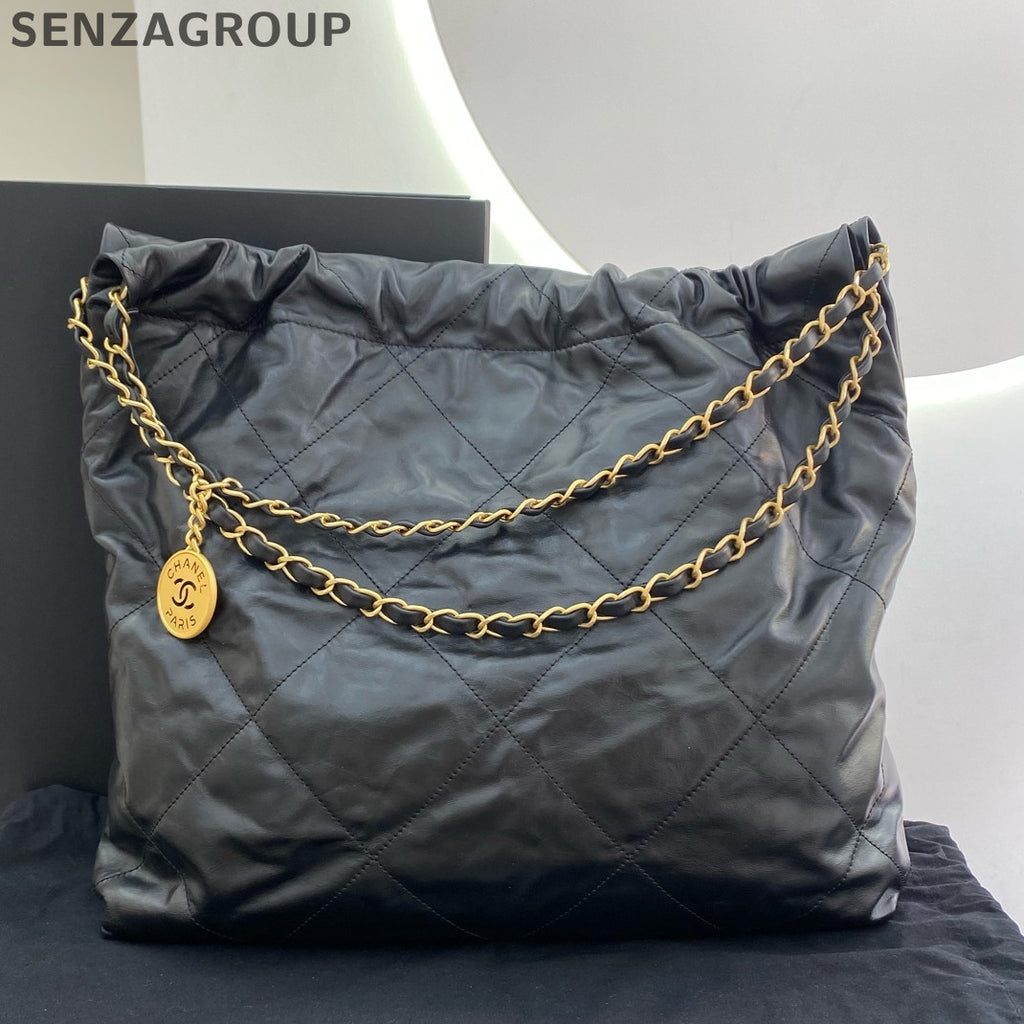Chanel Black Gold Medium 22 Bag Chain Shoulder Bag Quilted Classic