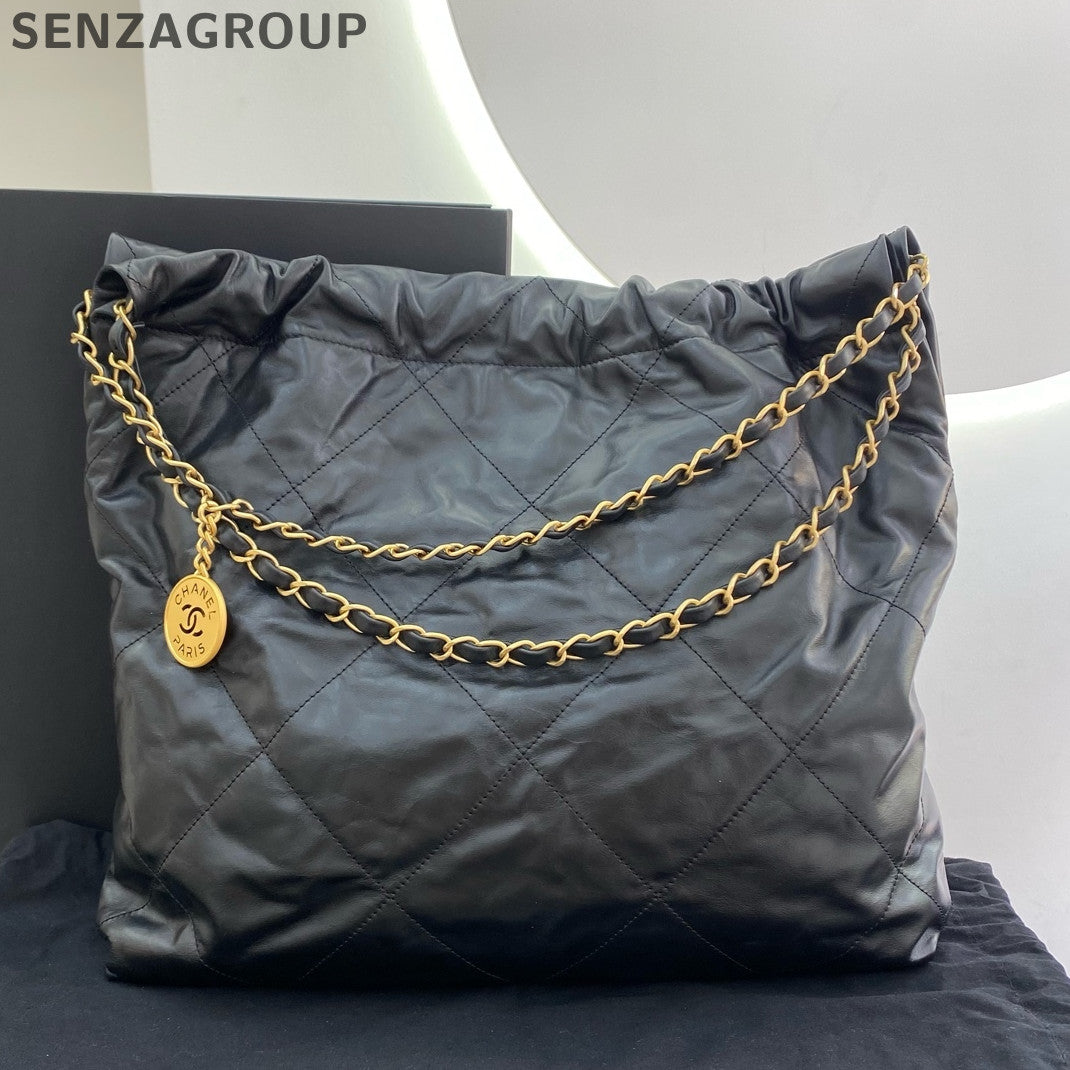 Chanel Black Gold Medium 22 Bag Chain Shoulder Bag Quilted Classic