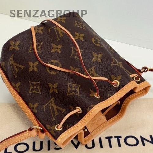 Louis Vuitton Nano Noe Monogram Drawstring Bucket Crossbody Brown Gold Women