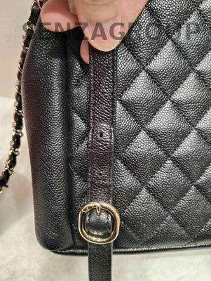 Chanel Duma Backpack Medium Black Gold Calfskin Leather Classic Women's
