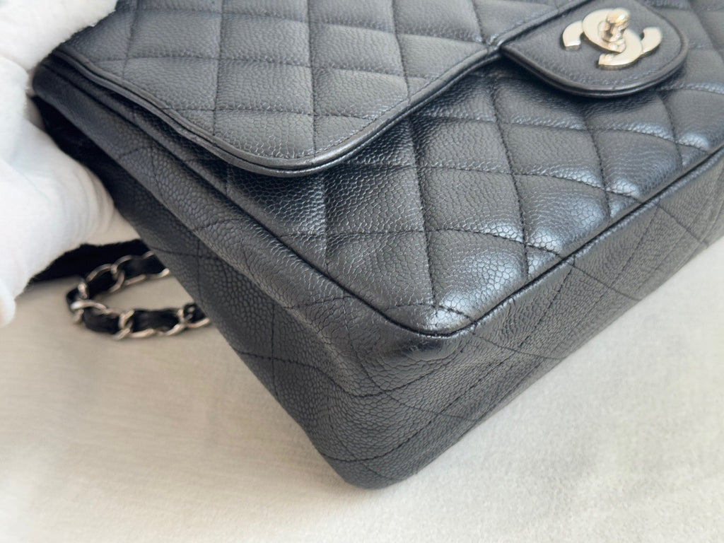 Chanel Classic Flap Jumbo Chain Shoulder Bag Crossbody Black Silver Women