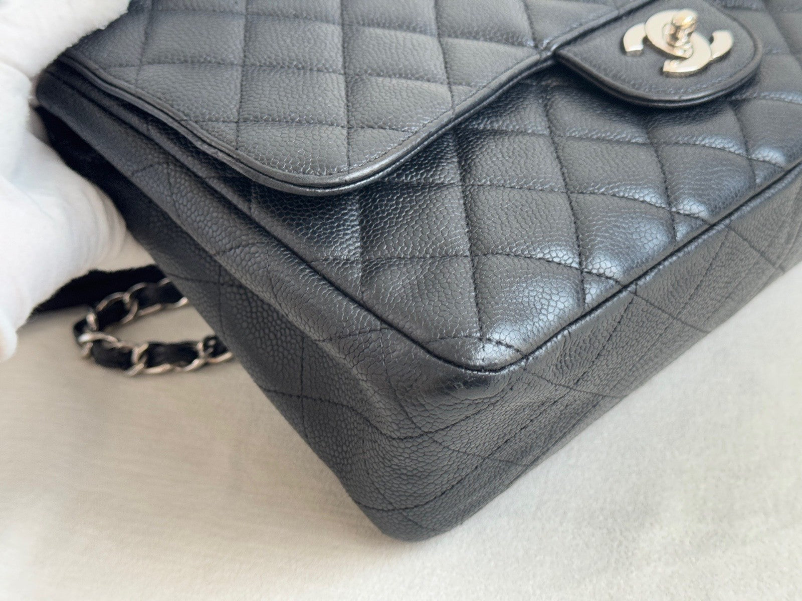 Chanel Classic Flap Jumbo Chain Shoulder Bag Crossbody Black Silver Women