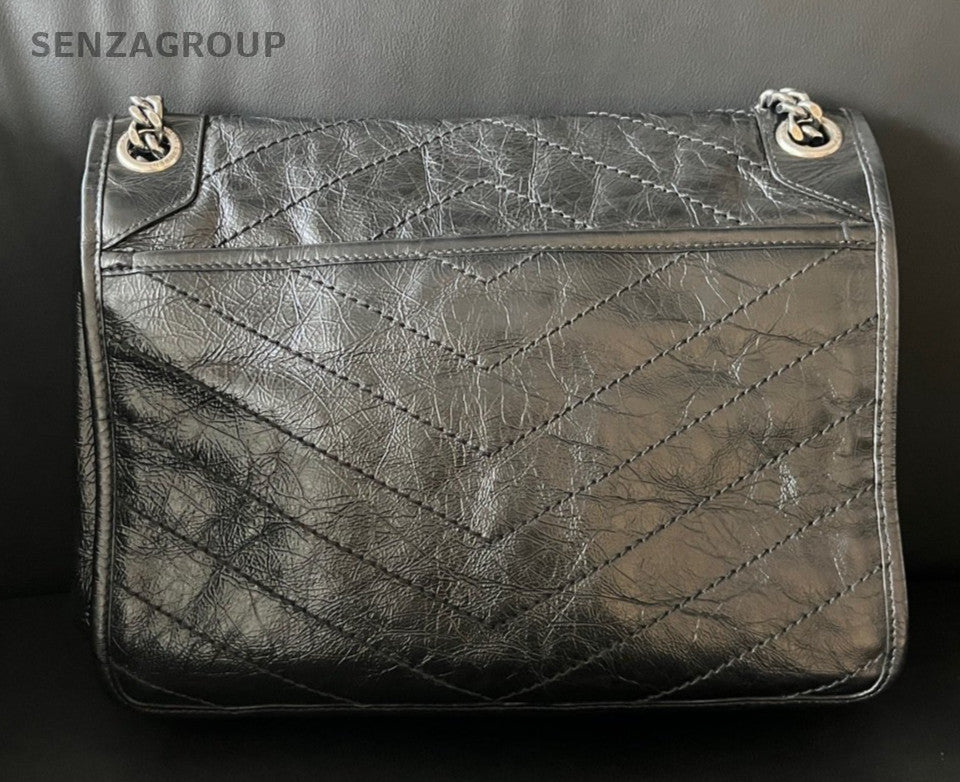 Saint Laurent Niki MM Chain Shoulder Bag Black Silver Used Women Classic