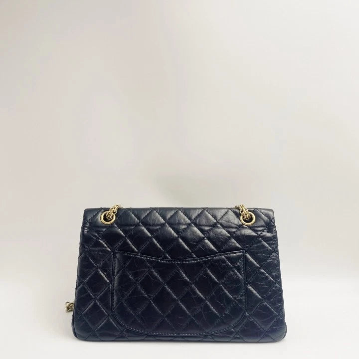 CHANEL 2.55 Medium Black Gold Crossbody Bag For Women