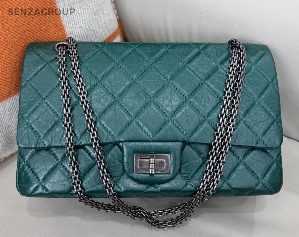 Chanel Diamond GM Chain Shoulder Bag Green Silver Used Women Classic