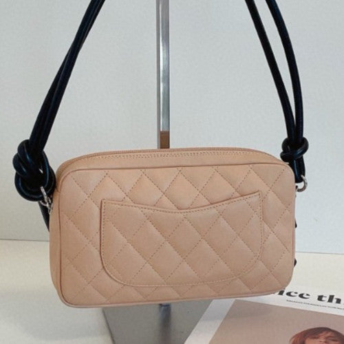Chanel Cambon Line CC Logo Shoulder Bag Brown Silver Women Classic Diamond