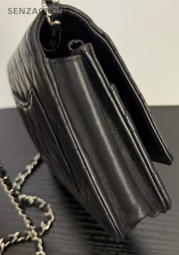 Chanel WOC Lambskin Chain Shoulder Bag Crossbody Black Gold Women Classic