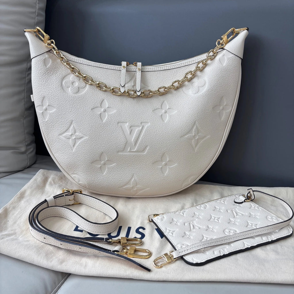 Authentic Louis Vuitton Loop Hobo White Monogram Empreinte Shoulder Bag GHW