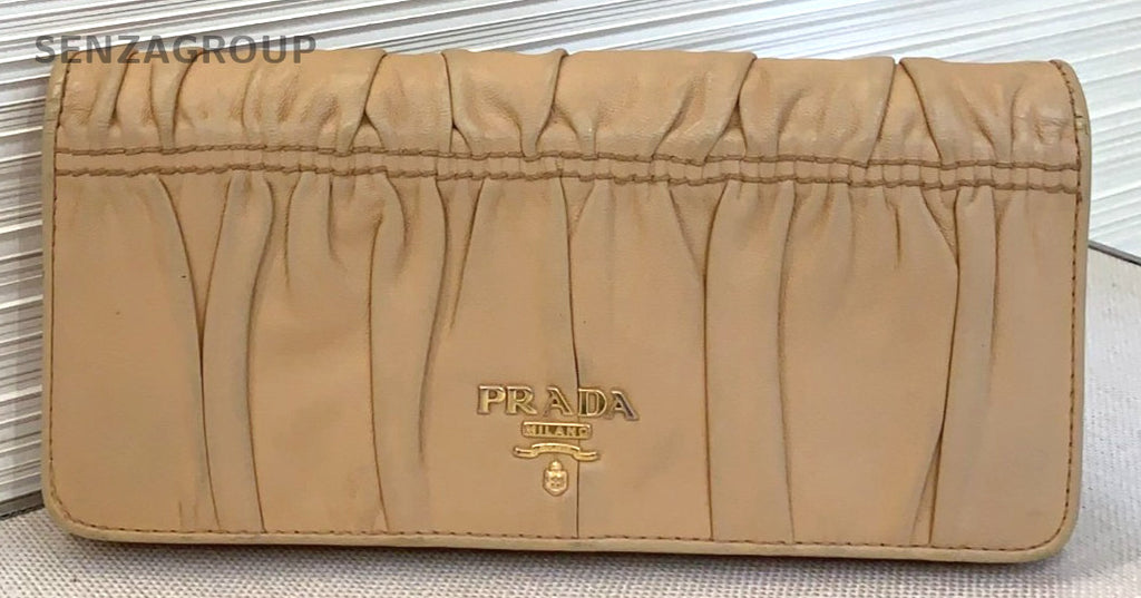 PRADA Wallet Crease design Milk Tea Color Women