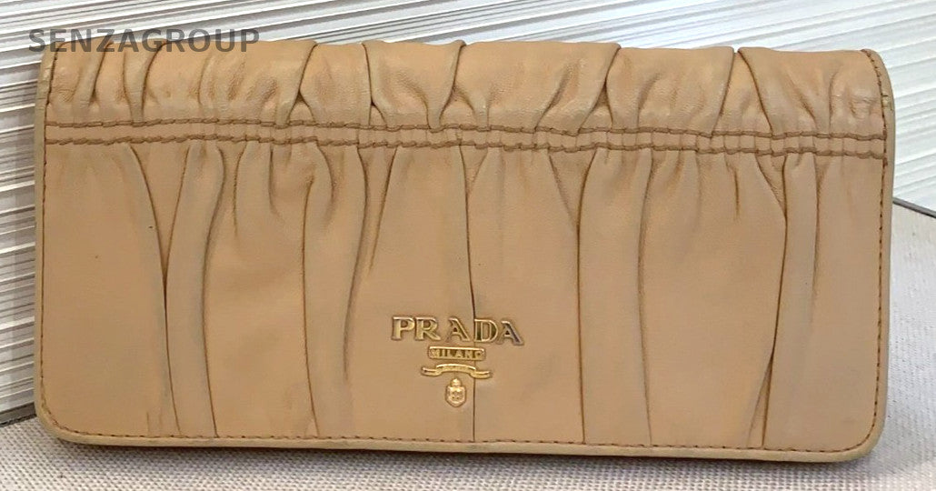 PRADA Wallet Crease design Milk Tea Color Women