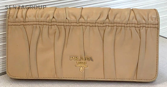 PRADA Wallet Crease design Milk Tea Color Women