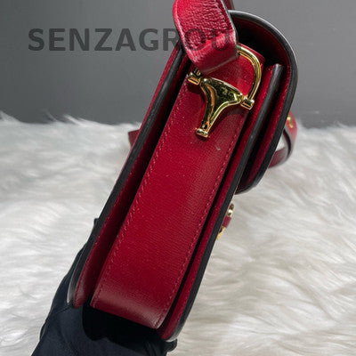 Gucci 1955 Medium GG Horsebit Shoulder Bag Red Beige Classic Women