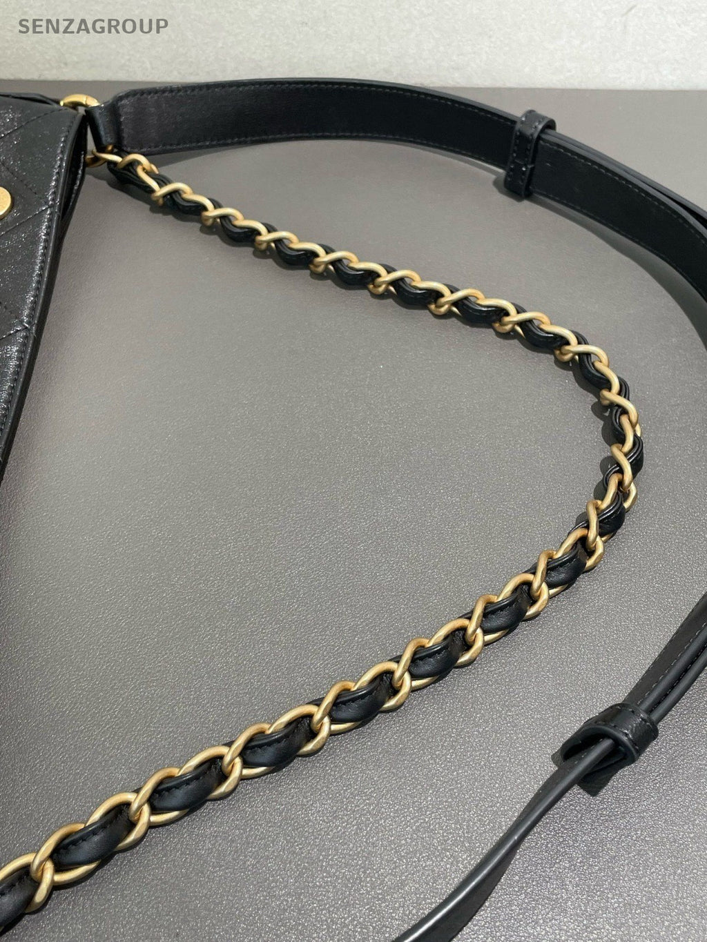 Chanel Lambskin Hobo Diamond Chain Shoulder Bag Black Gold Women Classic
