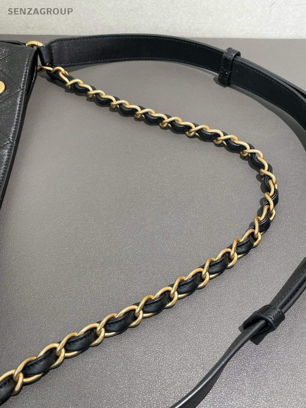 Chanel Lambskin Hobo Diamond Chain Shoulder Bag Black Gold Women Classic