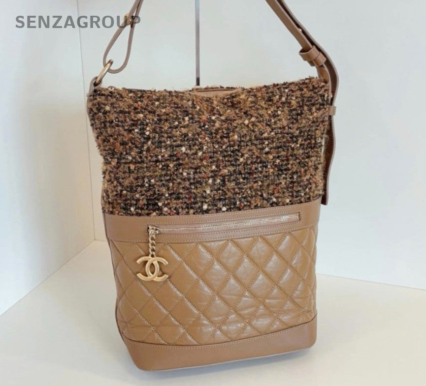 Chanel Diamond Hobo Shoulder Bag Brown Gold Used Women Classic
