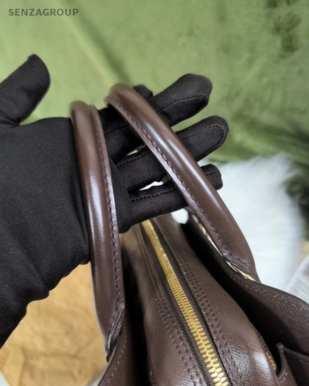 Louis Vuitton Damier Ebene Top Handle Shoulder Bag Brown
