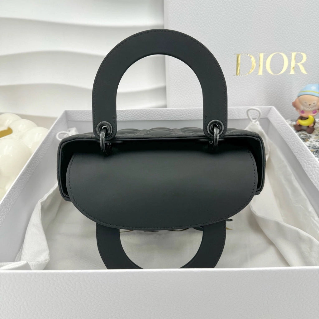 New Dior Black Matte Calfskin Lady Dior Top Handle Bag For Women