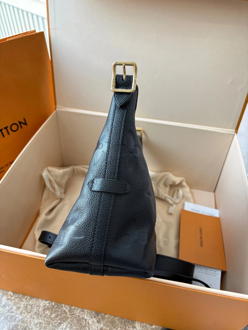 Louis Vuitton Black Embossed Leather Small Carryall Tote For Women