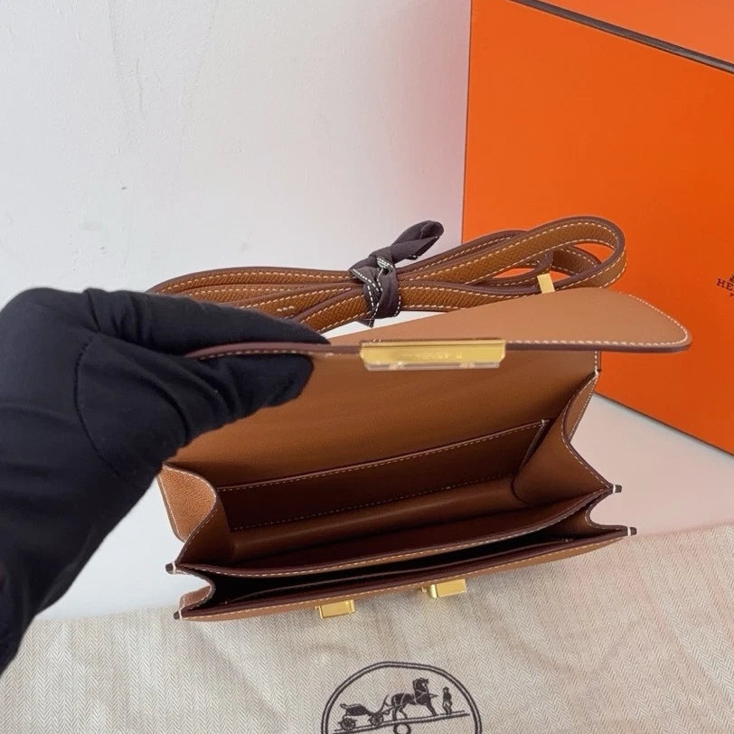 Excellent Hermes Constance19 Epsom Brown Shoulder Bag Crossbody Gold Hardware