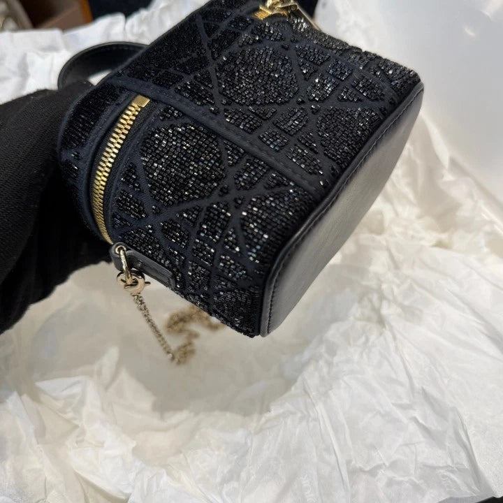 Christian Dior Lady Dior Cannage Vanity Case Top Handle Crossbody Bag Women D